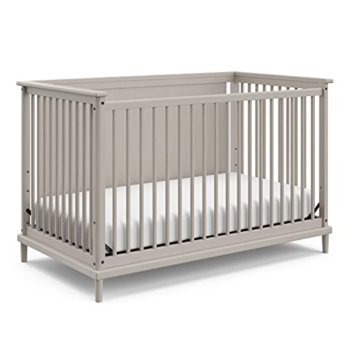 Motherly by Storkcraft Timeless 5-in-1 Convertible Crib, Converts to Toddler Full-Size Bed and Playhouse, Mattress Not Included, Brushed Fog
