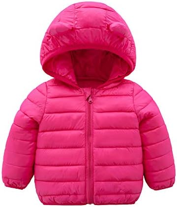 CECORC Winter Coats for Kids with Hoods (Padded) Light Puffer Jacket for Baby boys girls, Infants, Toddlers (Rose, 18 Months)