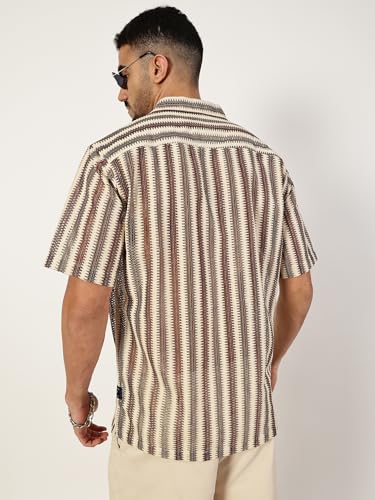 Image of Thomas Scott Men's | Stripes | Half Sleeve | Slim Fit | Polyester-Blend | Spread Collar | Casual Shirt