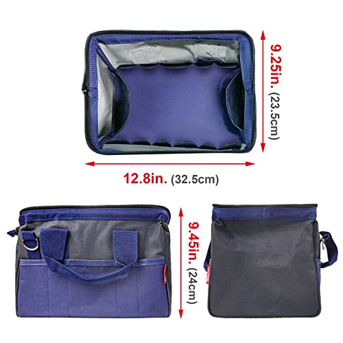 Image of HAUTMEC 13 inch Small Tool Bag, Wide Open Mouth Tool Organizer with 23 Pockets, Rigid Frame, Shoulder Strap & Reinforced Base - HT0074