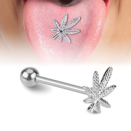 Tongue Ring, 1PC Pot Leaf-shaped Tongue Ring Internally Stainless Steel Threaded Straight Body Piercing Stud Body Piercing Jewelry