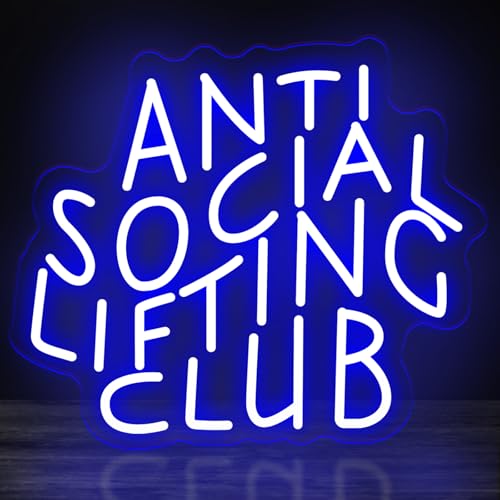 Image of Anti Social Lifting Club Neon Light Signs Weight Lifting Sign | USB Powered Dimmable Workout Gym Wall Decor Home Gym Decoration 14.6 inchx12.6 inch