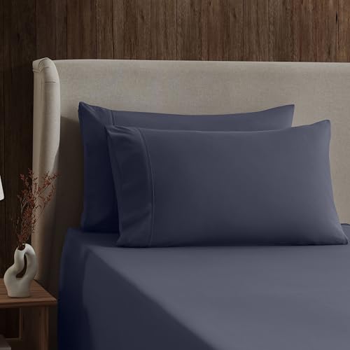 Image of Nestl Split King Bed Sheet Set - Navy Blue - 5-Piece Deep Pocket | Instantly Soft, Night-One Ready (No Wash Required). Fits 16-Inch Deep Pockets, 360-Degree Elastic Grip