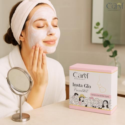 Image of Caryl Insta-Glo Facial Kit, 30gm| Minimizes Pores & Prepares Skin for Facial, Exfoliates & Rejuvenates Skin | With 5 Facial Wipes FREE | For All Skin Types | Suitable for Women