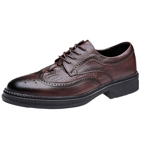 Men's Winter Plush Lined Dress Shoes, Engraved Leather Oxford Comfortable Leather Casual Business and Wedding for Men