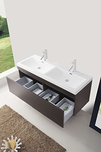 Virtu Usa Zuri 55 Inch Double Sink Bathroom Vanity Set In Wenge W/Integrated Square Sink, White Polymarble Countertop, Single Hole Brushed Nickel, No Mirror - Jd-50355-Wg-001 #TOP4