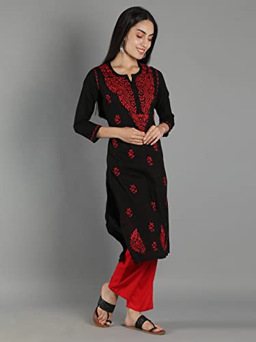 Image of Seva Chikan Hand Embroidered Lucknowi Chikankari Cotton Kurta Kurti for Womens SCL4219
