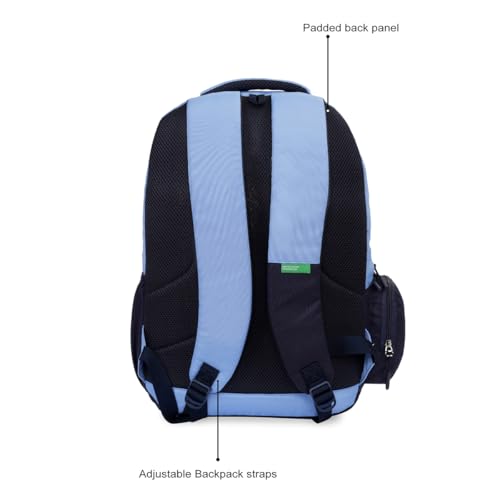 Image of United Colors of Benetton Turf 24L Laptop Backpack - Blue+Navy, Fits 15-inch Laptop, Water-Resistant with Secure Buckle, for Students & Commuters