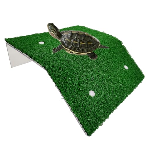 Turtle Resting Basking Platform Simulation Grass Turtle Ramp, Lawn Tortoise Climbing Reptile Ladder Resting Terrace Fish Tank Aquarium Turtle Dock Floating Décor for Frog Terrapin (Large)