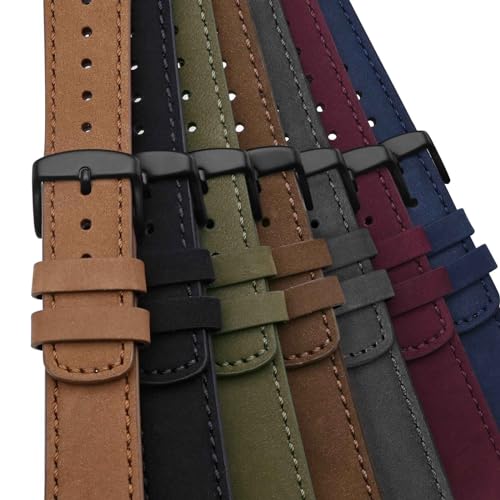 WOCCI 22mm Retro Leather Watch Strap for Men and Women, Quick Release Replacement Band with Black Buckle (Blue)