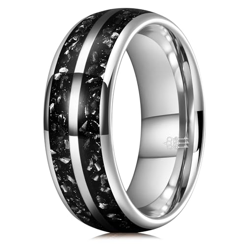 Image of THREE KEYS JEWELRY Tungsten Wedding Band Meteorite Inlay for Men Women