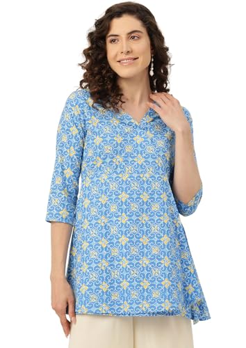 Image of feranoid Floral Print Angrakha 3 Sleeves Flared Kurti