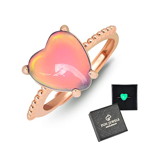 Fun Jewels FJ-R009 Minimalist Rose Gold Heart Mood Ring Crystal Color Change Stone Size Adjustable thumb #8