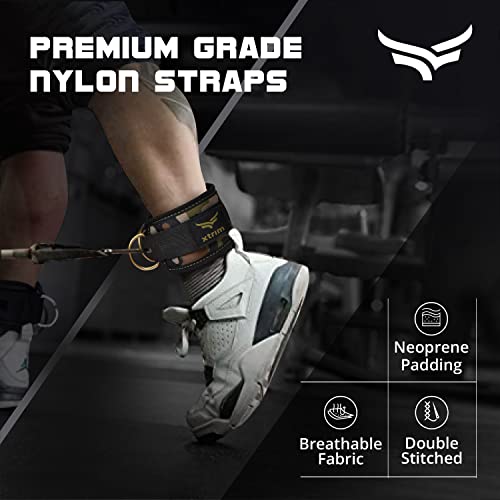 Image of XTRIM Unisex Stylish Ankle Straps with Metal D-Rings for Cable Machine, Kickbacks and Glutes Workouts, Adjustable Ankle Straps, Curls & Hip Abductors with Padded Neoprene Support (Army Green)