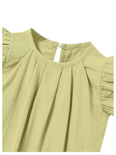 MakeMeChic Girl's Summer Crew Neck Flutter Sleeve Mini Dress Pleated Keyhole Short Dresses3