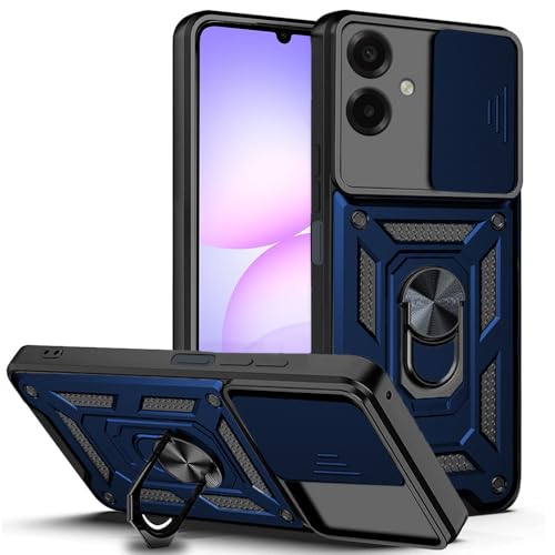 Image of AESTMO Tough Armor Samsung Galaxy A07 Bumper Back Case Cover | Ring Holder & Sliding Camera Shield Cover | 360 Degree Protection Back Case Cover for Samsung Galaxy A07 (Blue)