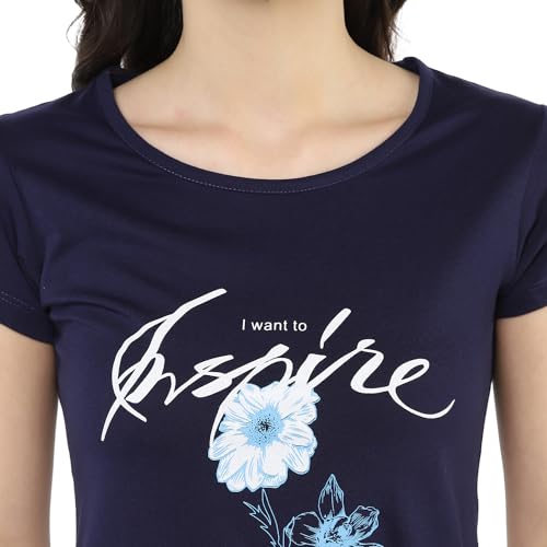 Image of Modeve Women Printed Cotton Blend Half Sleeve Round Neck T-Shirt for Summer