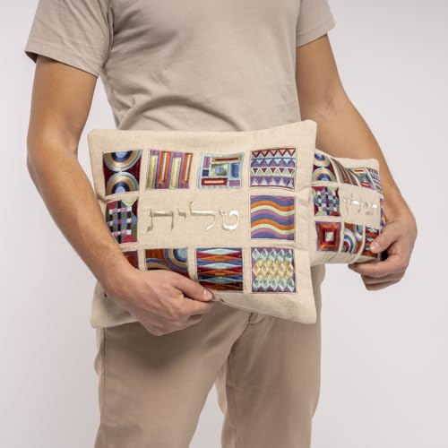 EMANUEL Yair Tallit Bag only | Silk Embroidered Geometric Square Design (Multicolor TBB-5M)2