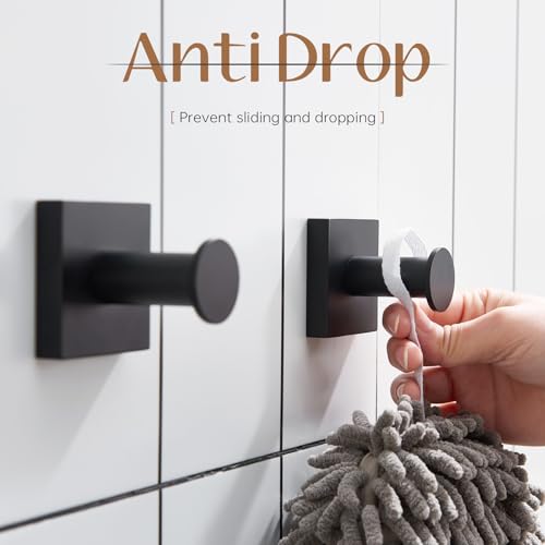 Image of KOKOSIRI Robe Hooks Black Bathroom Shower Hook Holder for Hanging Bath Towels Kitchen Bathroom Hardware Wall Mounted Stainless Steel 2 Pack, B1016BK-P2