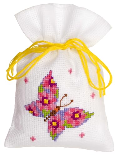Vervaco Pink Butterfly Pot Pouri Bag Cross Stitch Kit