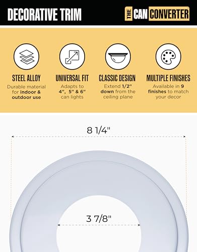Image of The Can Converter Ceiling Medallion for Recessed Can Light - Home Improvement Decorative Steel Goof Ring & Cover Plate for 4'', 5'' & 6″ Cans, Small Ceiling Medallion for Chandeliers, Polished Chrome