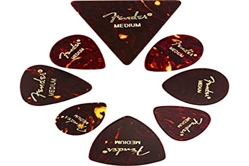 Fender© »Shape Medley » Médiators en celluloïd pour Guitare et Basse – Tortoise Shell – Medium – Set de 8 - Les Beatles, Paul McCartney, John Lennon, RIngo Starr, George Harrison Fender©"Shape Medley" Médiators en celluloïd pour Guitare et Basse - Tortoise Shell - Medium - Set de 8