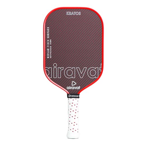 Image of Airavat Kratos 7413 Pickleball Paddle Features a Kevlar Surface, hot-Pressed tech, Shock-Absorbing core, Ergonomic Grip, and pro-Level USAPA Standard. Built for All climates and Peak Performance.