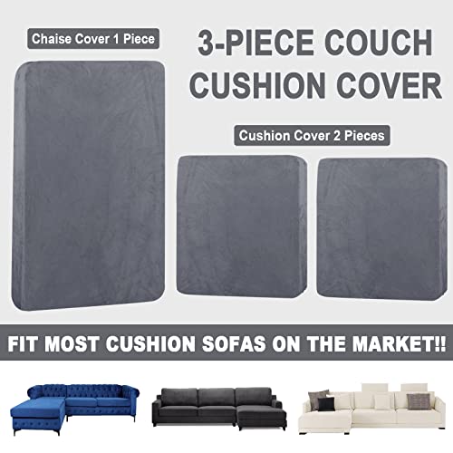 Bt.wa Sectional Couch Covers For 3-Piece Seat Cushion Velvet Sofa Cushion Cover L Shape Separated Couch Slipcover With 2 Pcs Pillowcases Furniture Protector (Sofa 2 Seater + 1 Chaise, Dark Grey) #TOP3