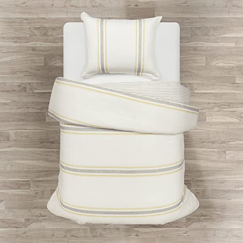 Image of Lush Decor Farmhouse Stripe Reversible Cotton Duvet Cover Twin XL Size 2 Piece Set Yellow & Gray - Twin XL Bedding Set - Striped Duvet Cover - Dorm Essentials