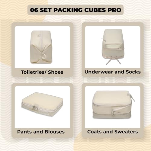 6 Set Compression Packing Cubes for Travel Women & Men, Suitcase Organizer Bags Set, Travel Organizer Bags with Double Zipper, Space-Saving Luggage Storage for Suitcase4