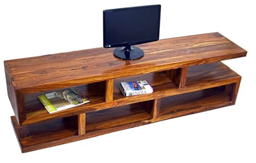 Image of Timber Taste Sheesham Wood Tv Unit with Open Shelf for Living Room |Tv Organizer Cabinet for Bedroom (SLINE)(Natural Teak)