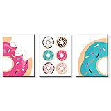 Big Dot of Happiness Donut Worry, Let’s Party - Doughnut Kitchen Wall Art, Nursery Decor and Restaurant Decorations - 7.5 x 10 inches - Set of 3 Prints