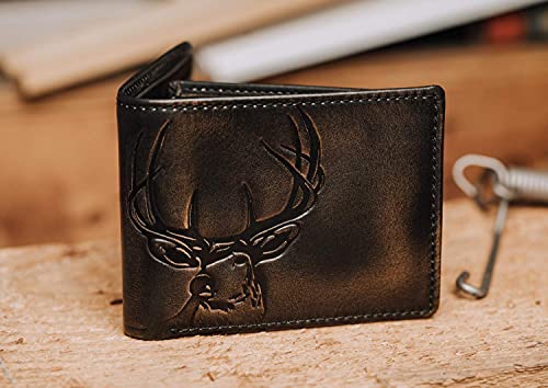 House of Jack Co. Deer Bifold Wallet for Men and Outdoorsmen with Two ID Windows, Camou Lining, Full Grain Cowhide Leather Wallet, Black - Image 6