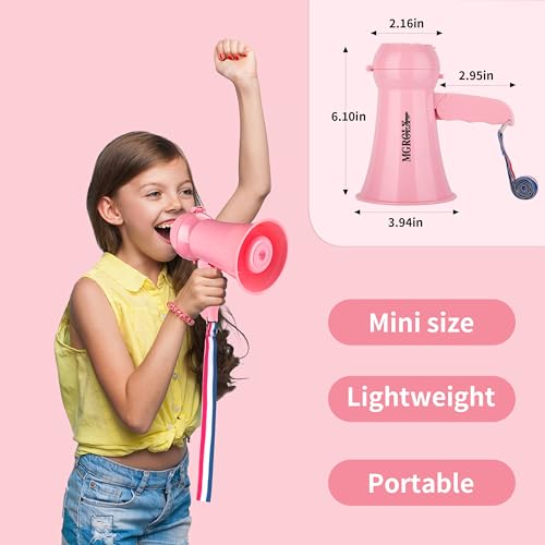 MGROLX Mini Megaphone Bullhorn with Voice Changer Function | Built-in Siren & Record | Portable Speaker for Kids, Adults, Cheerleading and Party(Pink)