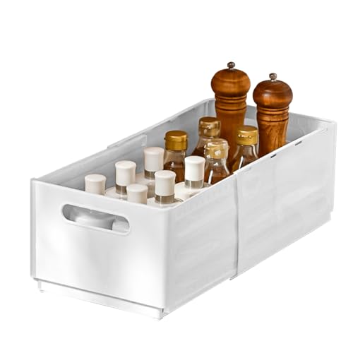 PAIDE P Organizador de Cajones Extensible para Cocina y Nevera. Cajones Organizadores Plastico Transparente. Bandeja Ahorra Espacio Adaptable Multifunción Incluye 3 Cajas. (Box Small)