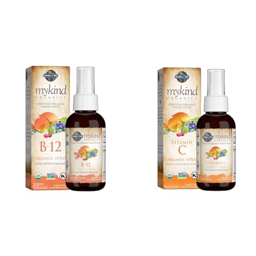 Garden of Life Organics B12 Vitamin - Whole Food B-12 for Metabolism and Energy & Organics Vitamin C for Kids and Adults, Organic Vitamin C Spray for Skin Health