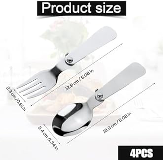 BOXOB 2pcs Folding Spoon & 2pcs Foldable Forks for Thermos Funtainer 10oz Food Jars, Portable Replacement Stainless Steel Spoons Forks for Travel Camping Picnic Outdoor Activities