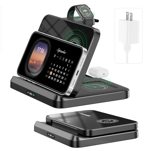 Acenew Estación de carga inalámbrica 3 en 1 para múltiples dispositivos Apple, cargador inalámbrico plegable, cargador Mag-Safe para teléfono y reloj, compatible con teléfono 13/14/15 Pro Max/Apple