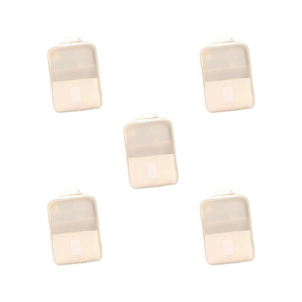 Schuh-Aufbewahrungstasche, Doppelreißverschluss, faltbar, Turnschuhe für Camping, Reisen, Angeln, Beige, 5er-Set (Beige), 29X22X13CM