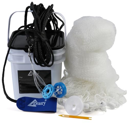 Drasry Saltwater Fishing Cast Net 3/8 and 1/4 Mesh with Heavy Duty Gray Sinker American Monofilament