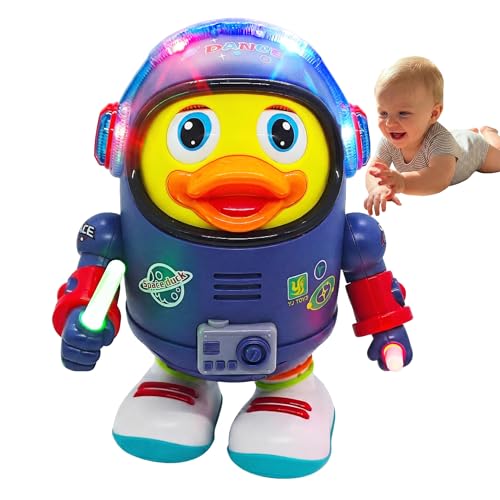 Musical Dancing Space Duck Toy, Walking Duck Robot with Lights & Sounds, Crawling Interaction & Tummy Time Toy for Babies Ages 1-3, Toddlers Birthday...