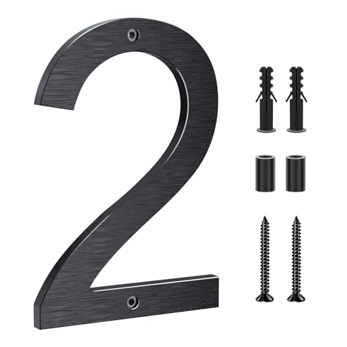 Hausnummer,20cm Aluminium Hausnummer, hausnummer schild,Aus massivem Aluminium mit gebürsteter Oberfläche, Schraubmontage, Witterungs und korrosionsbeständi,für Tür/Wand/Zaun/Garage-Schwarz Ziffer 2