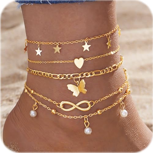 XYTAHDM 5 pezzi cavigliera per donna, cavigliera impermeabile per donna, gioielli cavigliera donna, gioielli cavigliera...