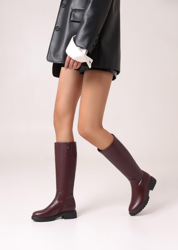 Image of ZJA Knee High Boots Women Platform Round Toe Low Flat Heel Fall Riding Fashion Tall Boots Long Clearance Boots