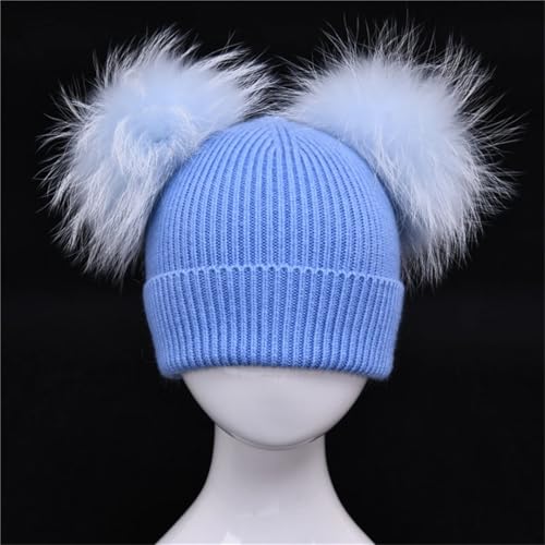 Children's Beanie Toddler Baby Kids Cashmere Knitted Hat With 2 Double Fur Fuzzys Ears Hat For Boys And Girls4