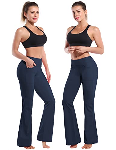 Image of BUBBLELIME 29 inch /31 inch /33 inch /35 inch /37 inch Women High Waist Bootlegs Yoga Pants Tummy Control Bootcut Workout Flared Out Pockets