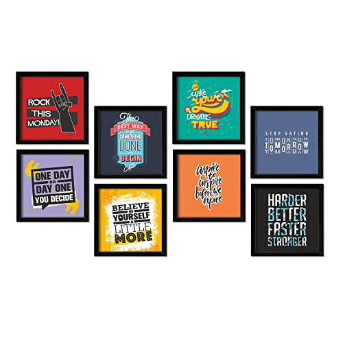 Image of PAPER PLANE DESIGN Motivational Quotes Wall Framed Poster, Office Wall Decor, Inpirational Wall Frames with Quotes.Set of 8 (10 x 10 Inch) (MDF POSTERS)