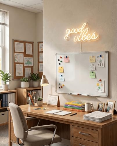 DECANIT Good Vibes Neon Sign Warm White, USB Powered LED Wall Decor | 16.1 x 8.3 in non-dimmable warm white LED sign for living room, wedding, engagement party, or holiday decor - image 3