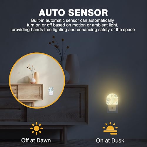 Image of Night Light, Corals and Seashells Night Lights Plug into Wall Dusk to Dawn Sensor Round Nightlight for Women Men Energy Efficient Led Lamp 0.5W for Stairway Hallway Bedroom