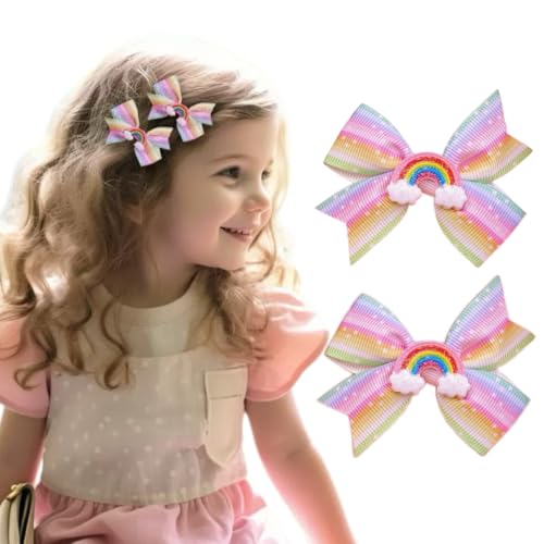 Lazos para el cabello arcoíris para niñas, 2 piezas, clip cocodrilo pequeño miniatura 1